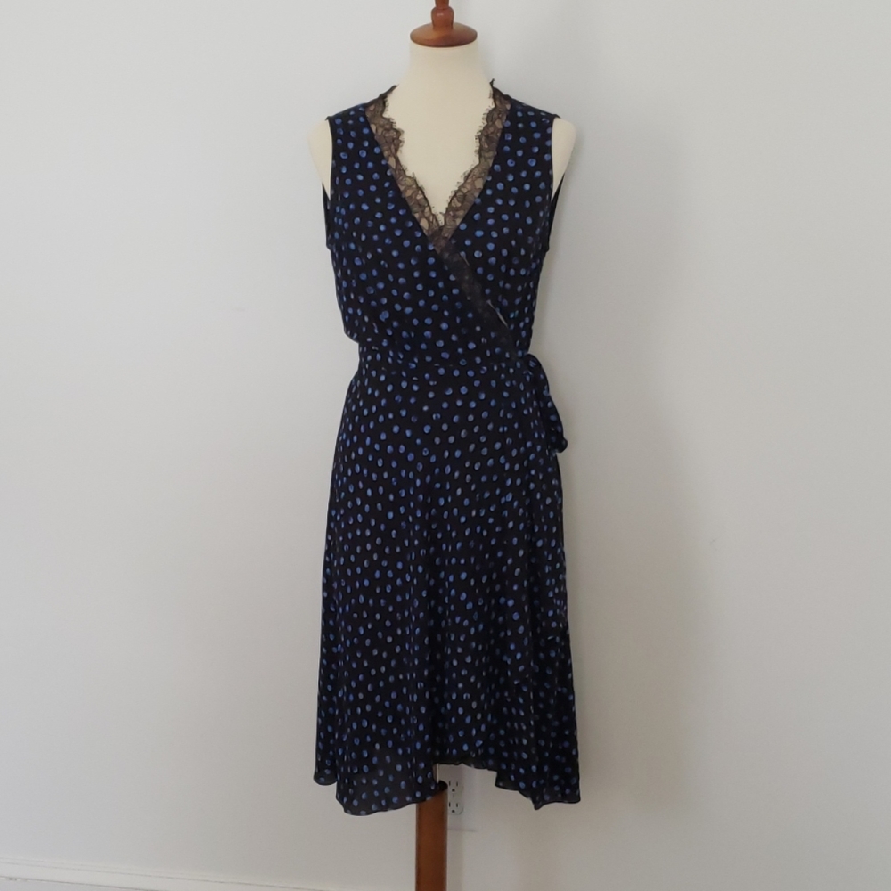 BCBG Cailyn Lace-Trim Dotted Print Wrap Dress